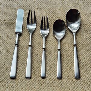 Dansk Satin Stainless Anvil 5 Piece Place Setting Fork Spoon Knife IHQ Japan Vtg